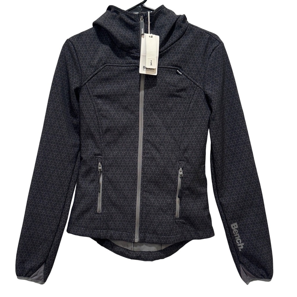 NEW Bench Firehall Jacket Women XS Black Grey Geometric Hooded‎ Softshell Zip